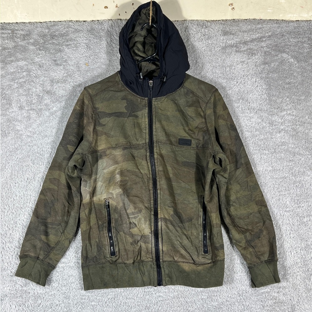 Abercrombie & Fitch Hoodie Mens Small Green Camo Full Zip Contrast Hood Jacket